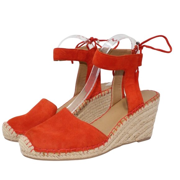 Franco Sarto L Markiska Esparilles 9M Orange Suede Beige Jute Wedge Sandal Heels - Picture 3 of 12